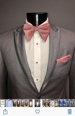 Heather Grey and Mauve teardrop bow tie at Merian Brothers