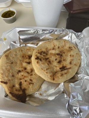 Dos Chicharron (pork) pupusas