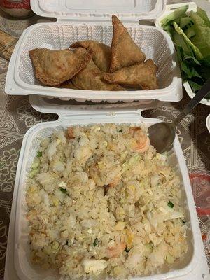 Shrimp fried rice and crab ragoons