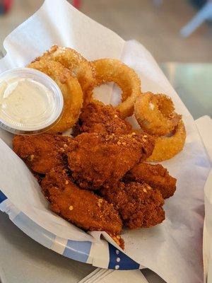 Spicy ranch wings and onion rings