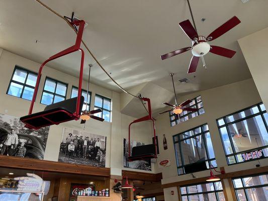 Loft ceiling and chair lift decor