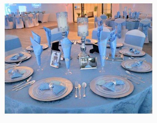 Eden Events Gorgeous Light Blue Table Setting