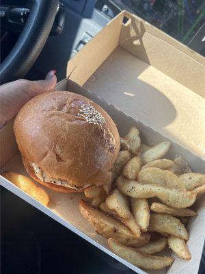 Grilled chicken sandwich and fries