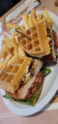 Chicken and waffle sandwich