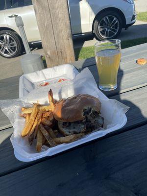 Burger and a beer.