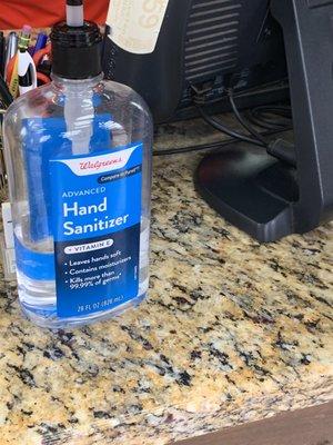 Sanitizer on counter for customers