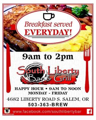 Breakfast served everyday till 2pm