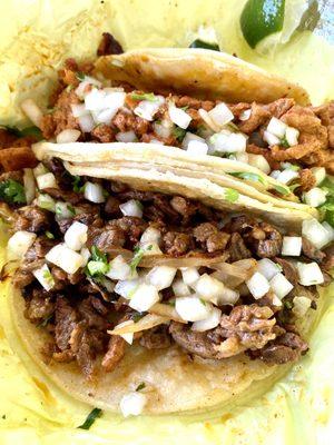 A Carne Asada and an Al Pastor Taco made fresh by Annabel Delicious!!