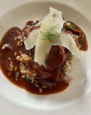 Glazed Roasted Duck, mushroom risotto