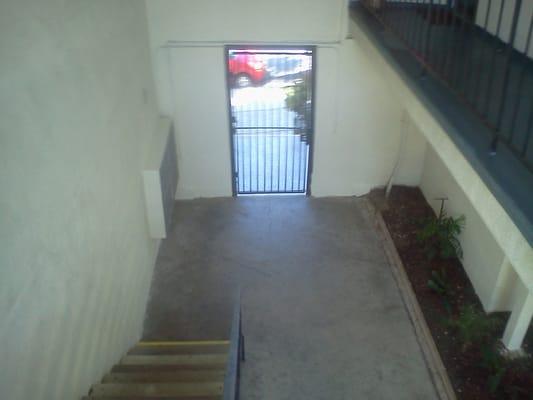 Front gate, rear view, from stairs.