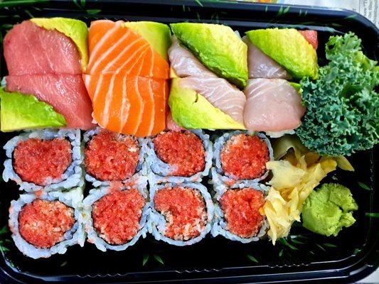 Rainbow and spicy tuna rolls