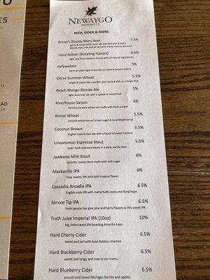 Beer menu