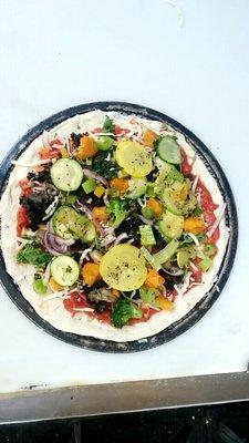 Vegan Veggie Medley Pizza before it goes in the oven