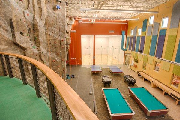 Game Room, Climbing Wall, and Racquetball Courts