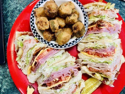 Club Sandwich w/ Fried Okra