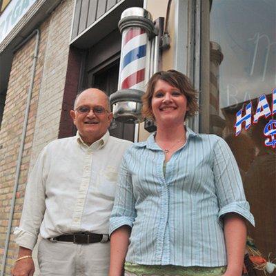 Ann and her father Mike: two generations of Baraboo's best barbers.