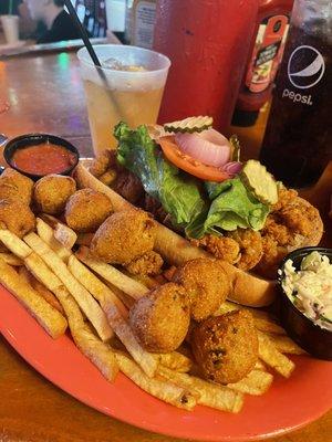 Shrimp Po' Boy, with Jalapeño Hush Puppies.