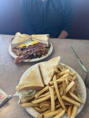 Egg Salad Sandwich and classic two egg breakfast.