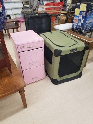 Dog crate, file cabinet, side tables and more