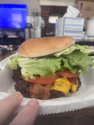 One pound bacon cheese burger