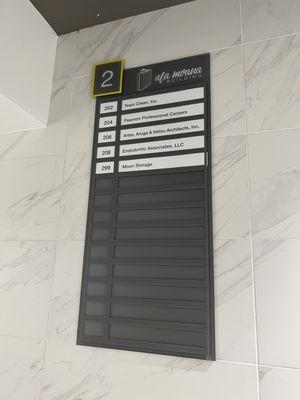 Floor directory by the elevators