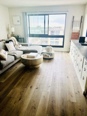 Living area- new flooring provided through Solid Restoration