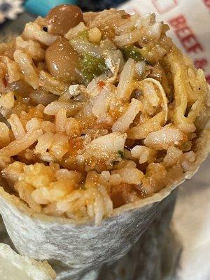 Chicken Green Chile Burrito Rice and Beans