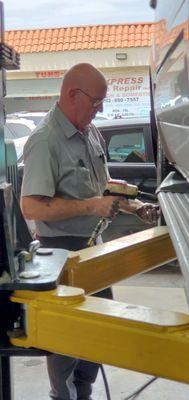 Brian working on tires.