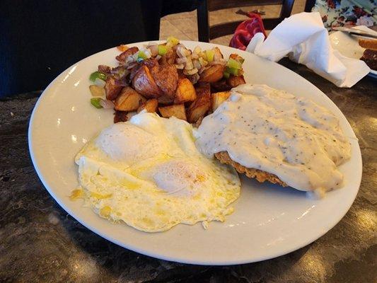 Country fried steak and Irish potatoes