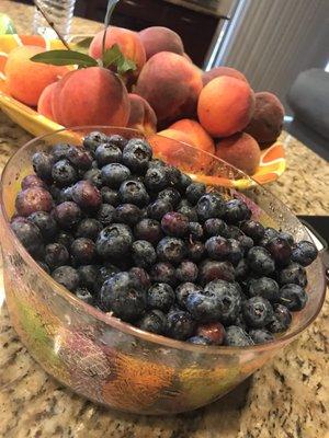 2 lbs of blueberries - local peaches are from Florida Sweeties.