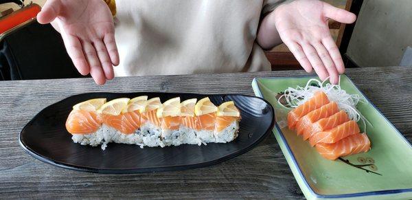 Sunshine Roll and Salmon Sashimi.