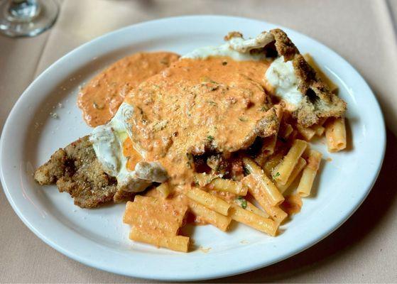 Veal with pink sauce