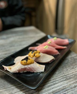 Nigiri - Seared Toro w/ uni (2 pc-$14) + Baby Otoro (2 pc-$13)