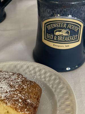 French pressed coffee with warm coffee cake. Yummmm