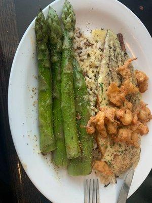 Catch Of The Day (fresh fish) blackened with asparagus and crawfish tails