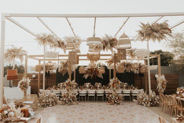 Wooden Cabana with Rattan Lanterns