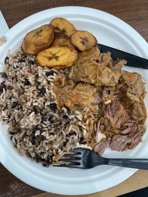 Beef rice and beans plantains