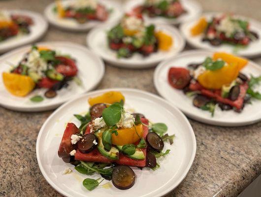 Watermelon, Tomatoes, pickled Grapes