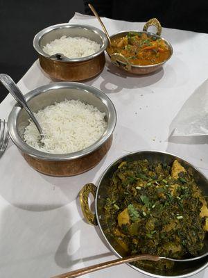 Chicken saag and chicken with veg