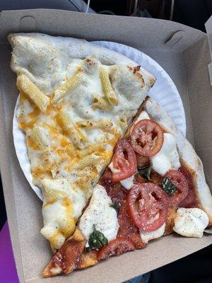 Mac n cheese pizza and margherita pizza