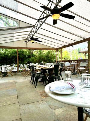 Patio with tables in the shade