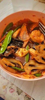 Mala pot special with seafood and mixed veggies