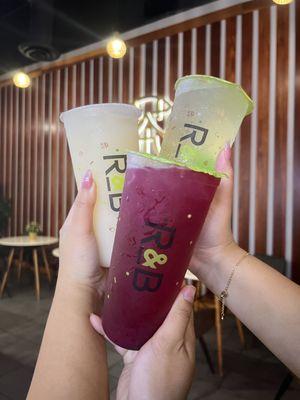 Lychee yakult, Passionfruit sparkling, Mango Dragonfruit Green Tea