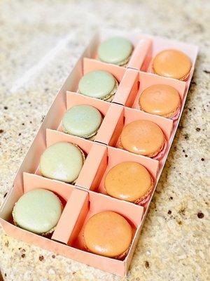 Watermelon & Peach Macarons - product of Belgium