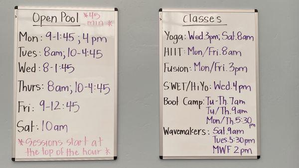 Pool schedule, December 2024.