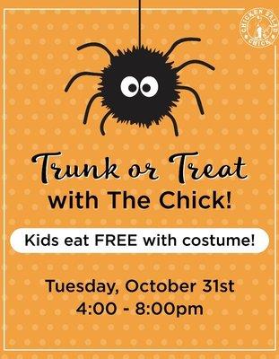 Trunk or Treat for Halloween, free Kids Meal for 10 and under .