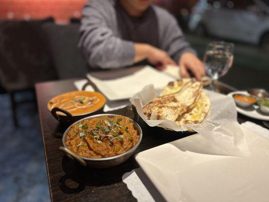 Malai Kofta, Garlic Naan, Baingan Bharta