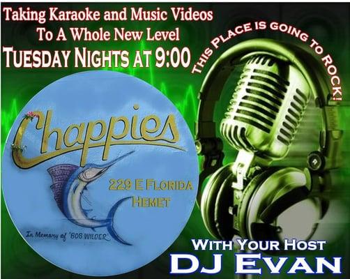 Karaoke every Tuesday with Evan!