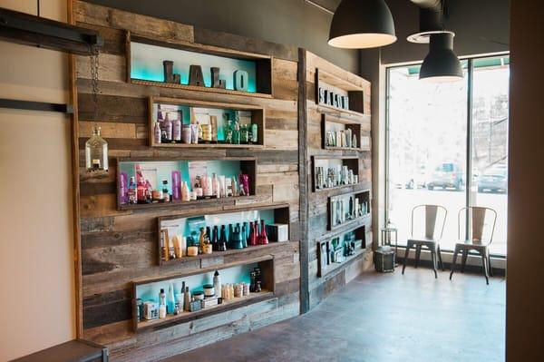 Reclaimed wood retail shelving