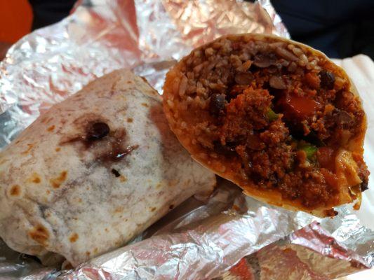 Chorizo burrito, salty but good